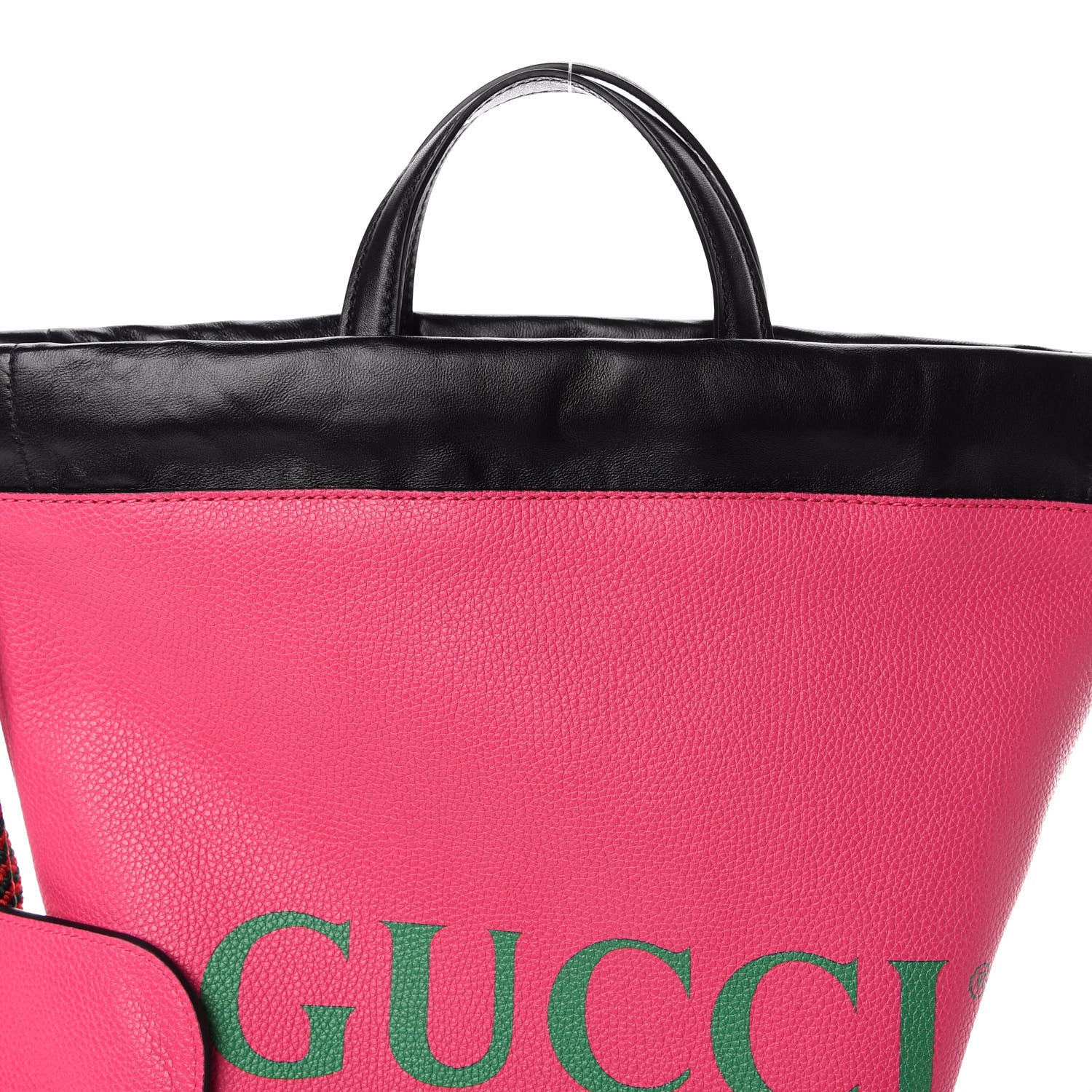 Gucci Grained Calfskin Logo Drawstring Backpack Box Pink Green Black 10 of 10
