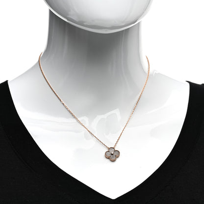 Van Cleef & Arpels 18K Rose Gold Diamond Silver Obsidian Vintage Alhambra Pendant Necklace 2 of 4