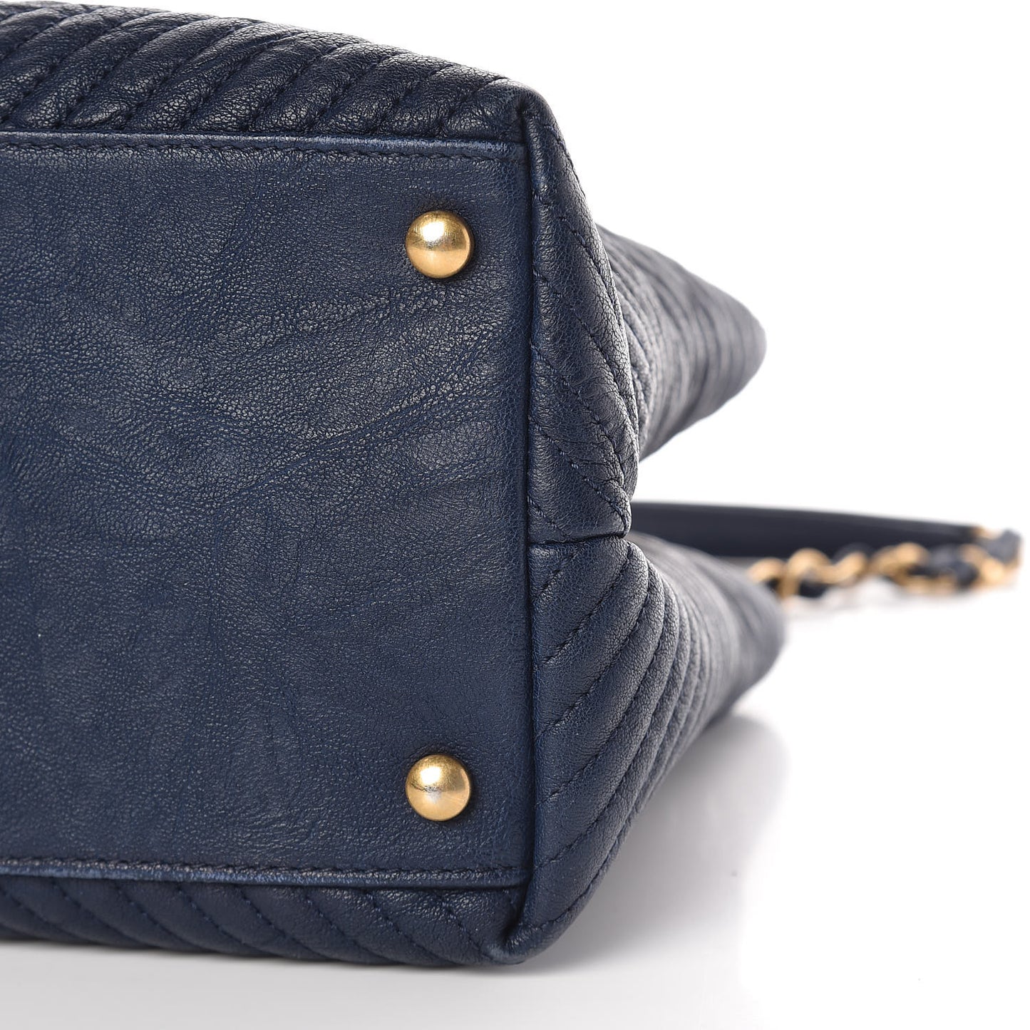 Wrinkled Lambskin Chevron Quilted Surpique Tote Navy Blue