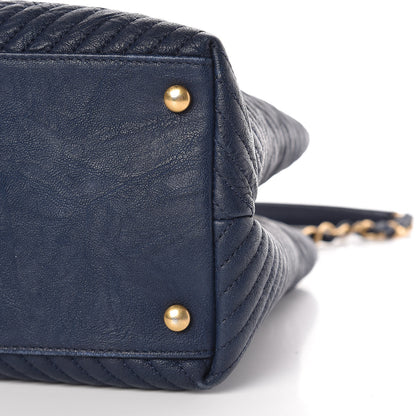 Chanel Wrinkled Lambskin Chevron Quilted Surpique Tote Navy Blue 10 of 13