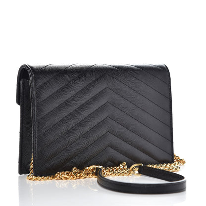 Saint Laurent Grain De Poudre Matelasse Chevron Monogram Envelope Chain Wallet Black 3 of 8
