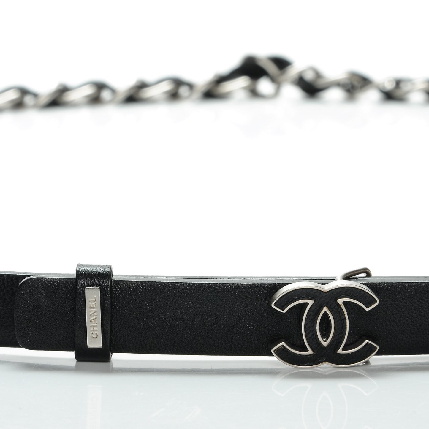 Lambskin CC Chain Belt 95 38 Black Silver