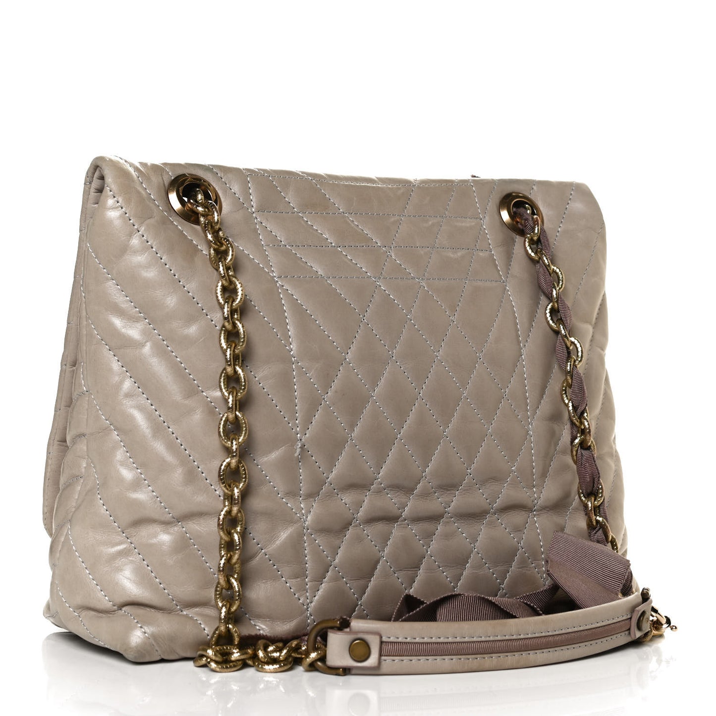 Lambskin Quilted Large Happy Shoulder Bag Taupe