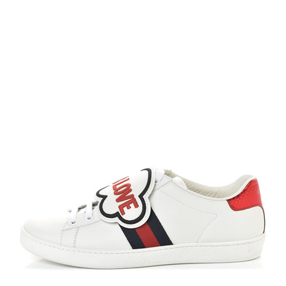 Gucci Calfskin Ayers Web Blind for Love Embroidered Womens Ace Sneakers 38.5 White 1 of 8