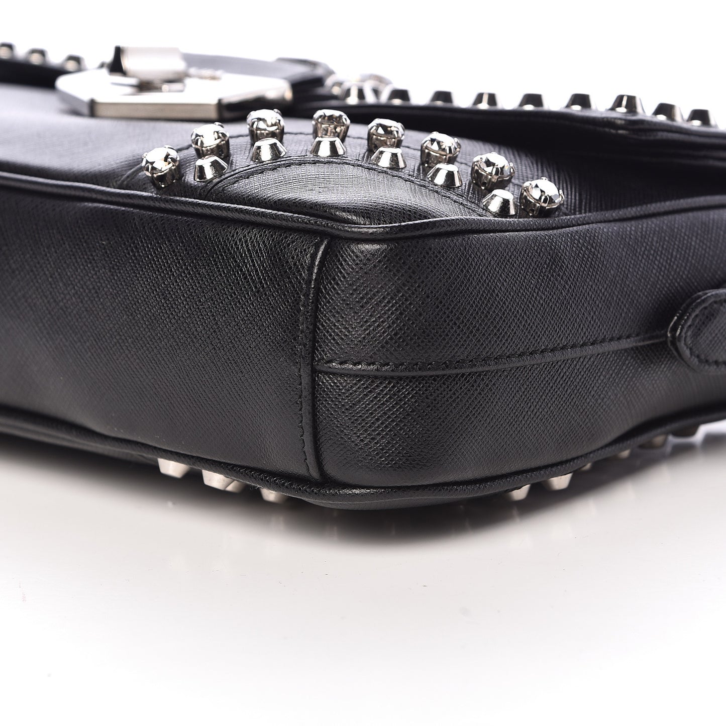 Saffiano Soft Crystal Embellished Shoulder Bag Black