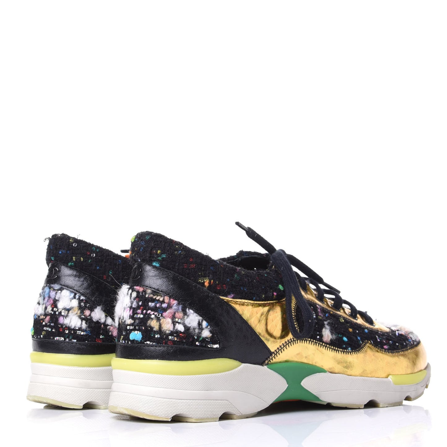 Tweed Lambskin Runway Sneakers 38 Black Multicolor