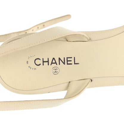 Chanel Lambskin Grosgrain Pearl Slingbacks 37.5 Ivory Black 7 of 12