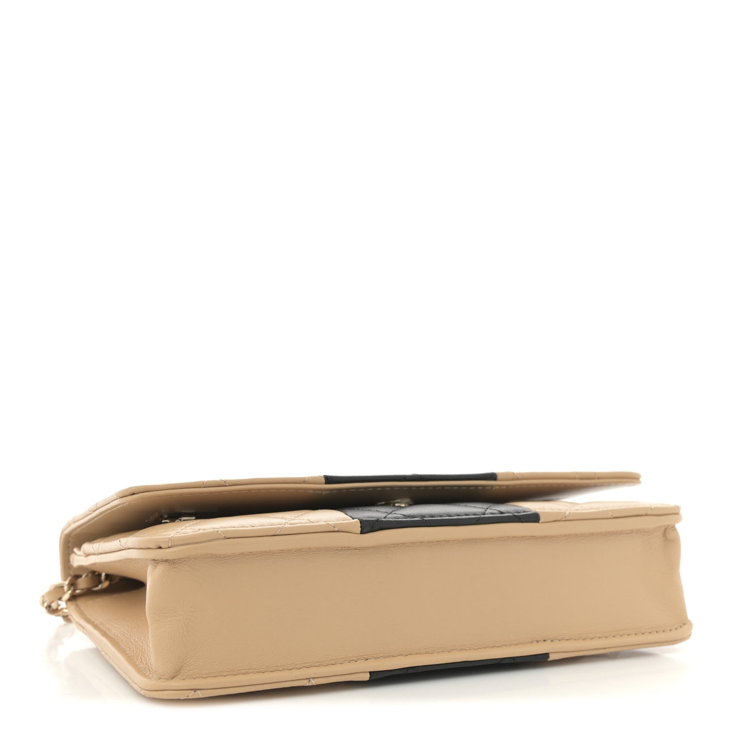 Lambskin Quilted Wallet On Chain WOC Beige Black
