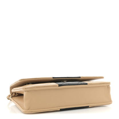 Chanel Lambskin Quilted Wallet On Chain WOC Beige Black 4 of 12
