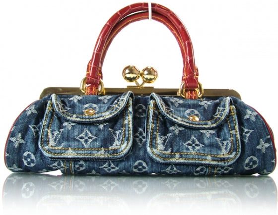 Louis Vuitton Denim Crocodile Sac Fermoir GM 1 of 9