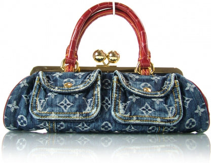 Louis Vuitton Denim Crocodile Sac Fermoir GM 1 of 9