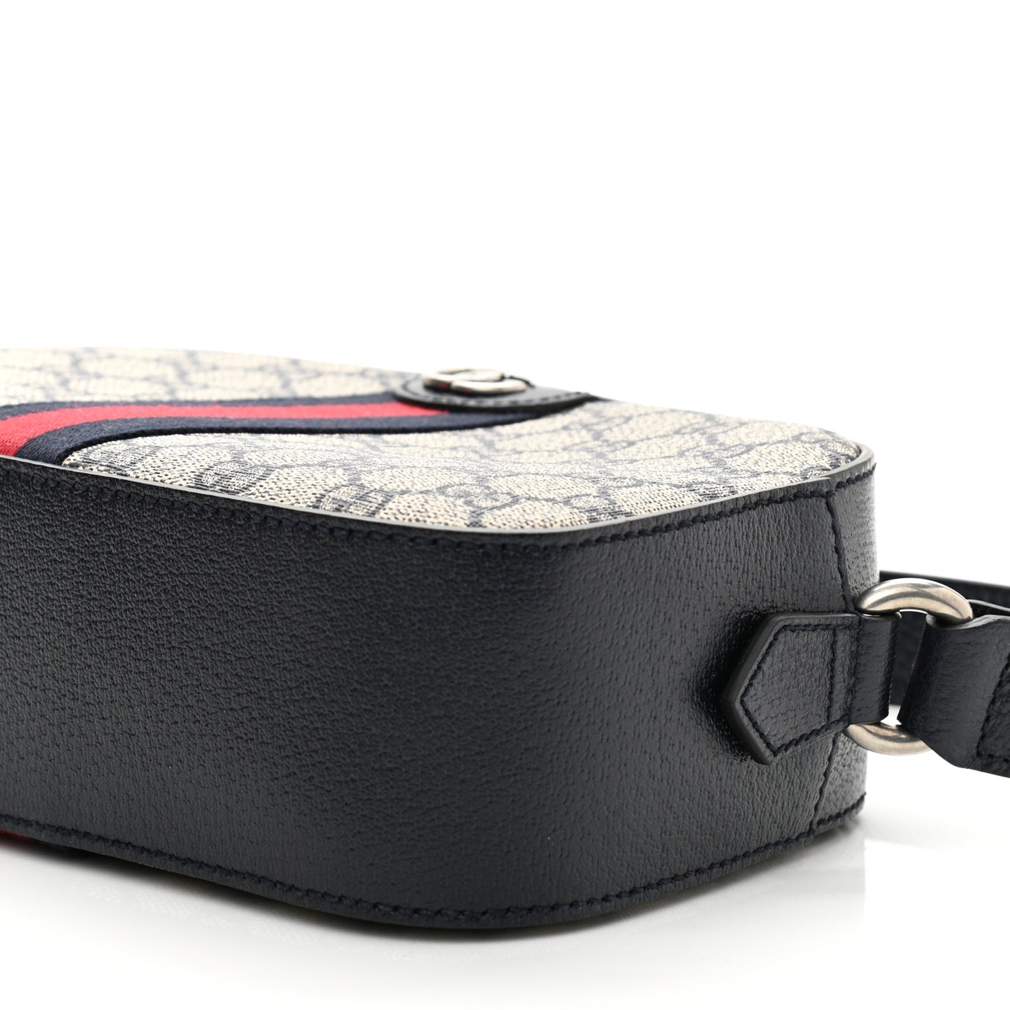 GG Supreme Monogram Textured Dollar Calfskin Web Small Ophidia Camera Bag Beige Blue