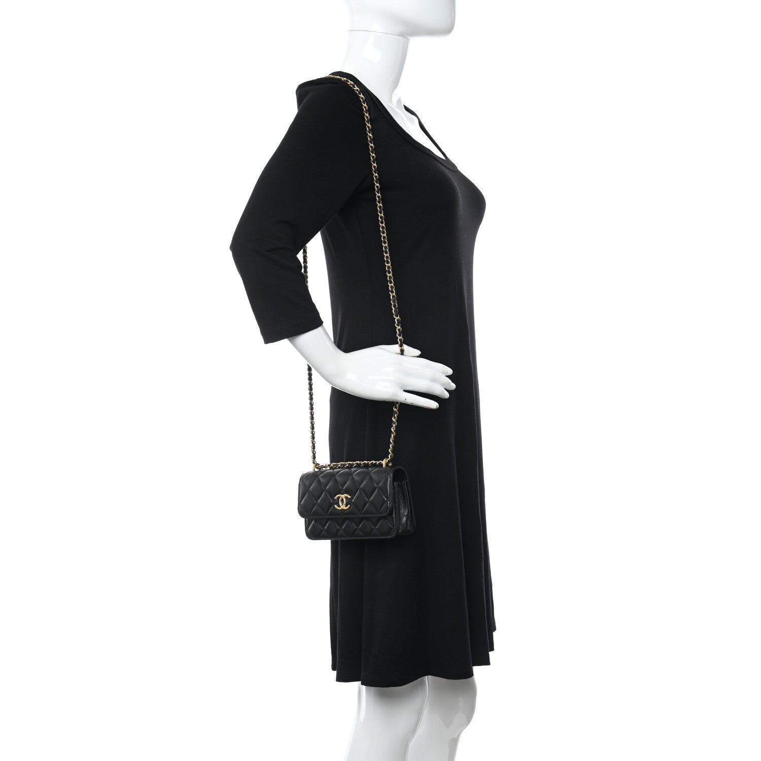 Chanel Lambskin Quilted Dynasty Flap Phone Holder With Chain Black 2 of 13
