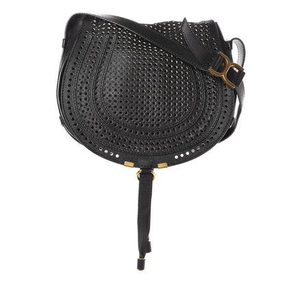 Chloe Calfskin Perforated Medium Marcie Round Crossbody Bag Black 1 of 9