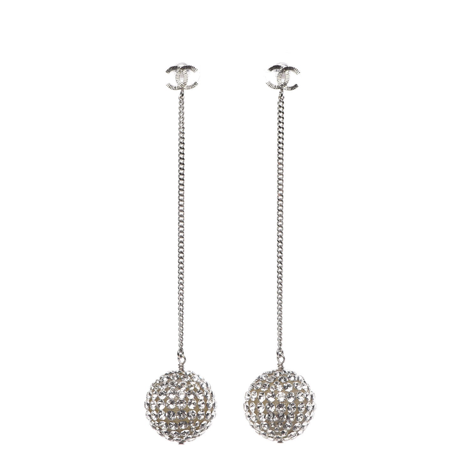 Chanel Crystal CC Drop Earrings Silver 1 of 5