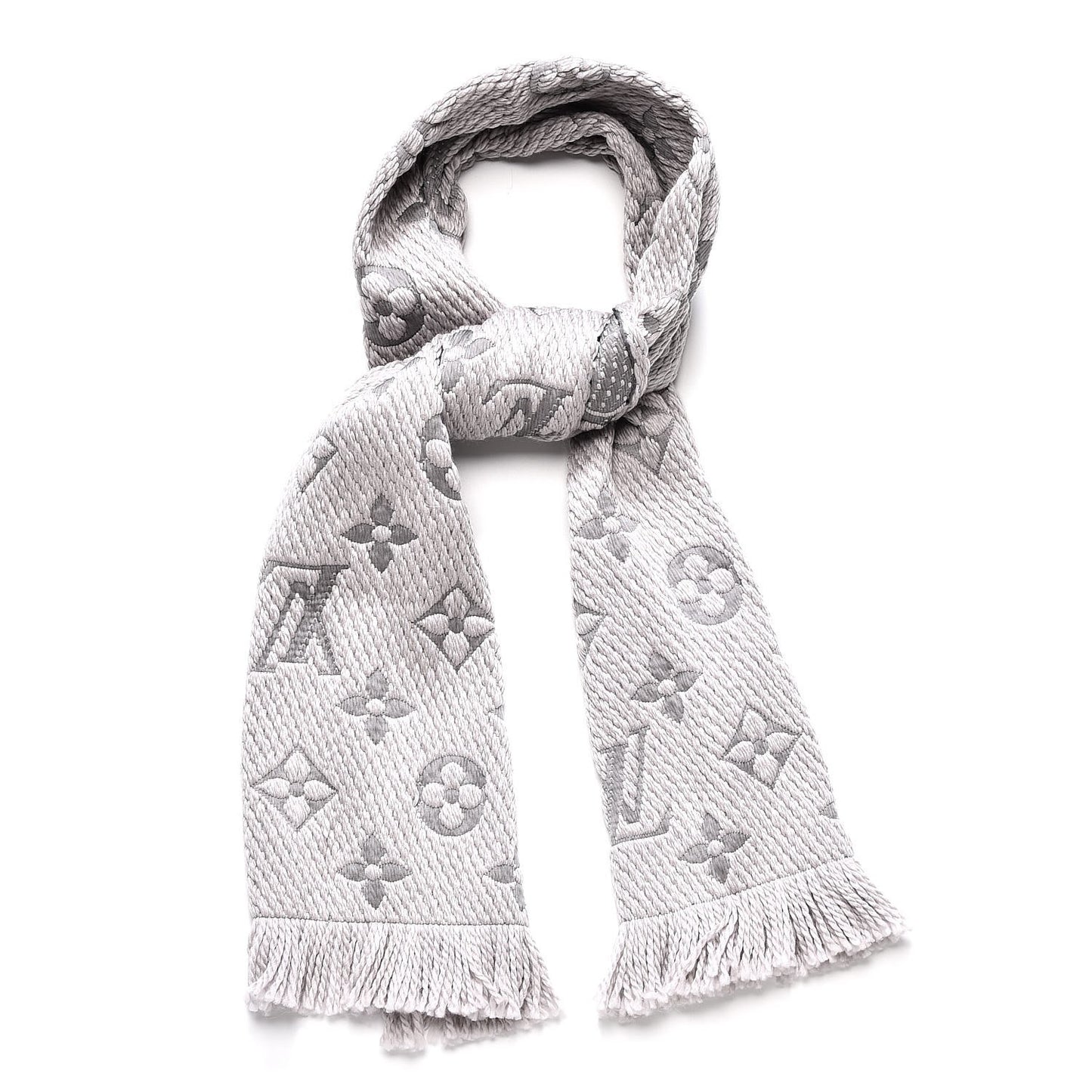 Wool Silk Logomania Scarf Pearl Grey