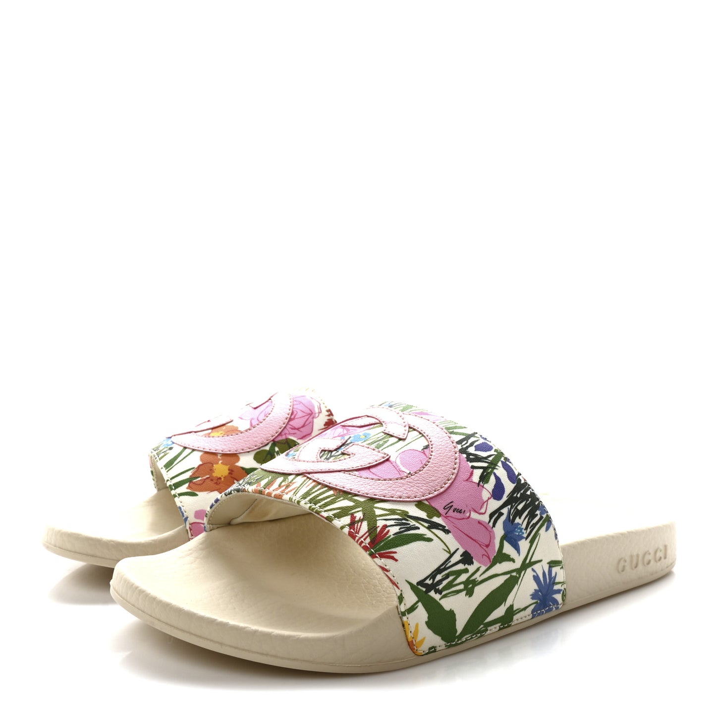 X KEN SCOTT Rubber Infinity Giardino d Apri Interlocking G Womens Pool Slide Sandals 37 Ivory Pink Wild Rose