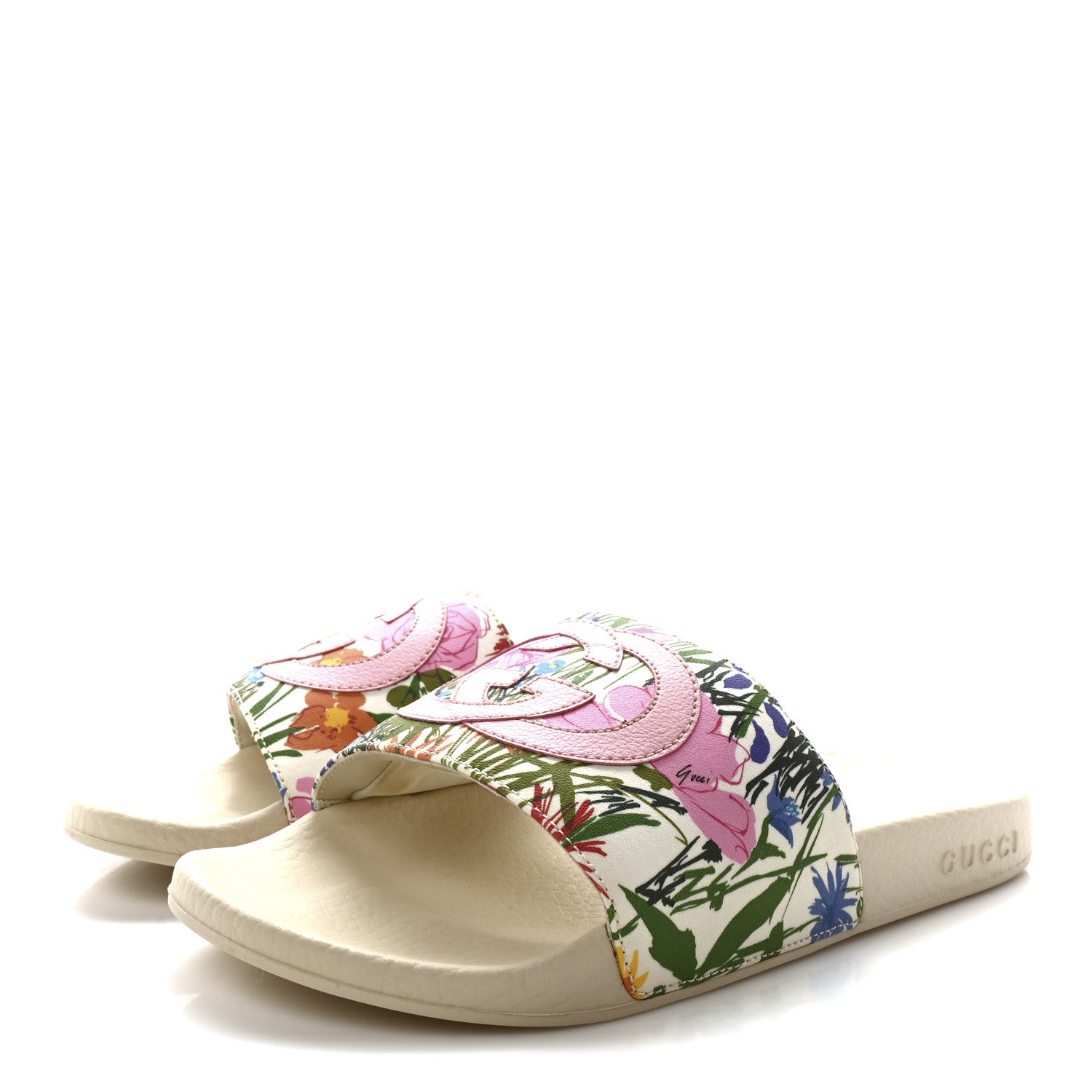 Gucci X KEN SCOTT Rubber Infinity Giardino d Apri Interlocking G Womens Pool Slide Sandals 37 Ivory Pink Wild Rose 4 of 8