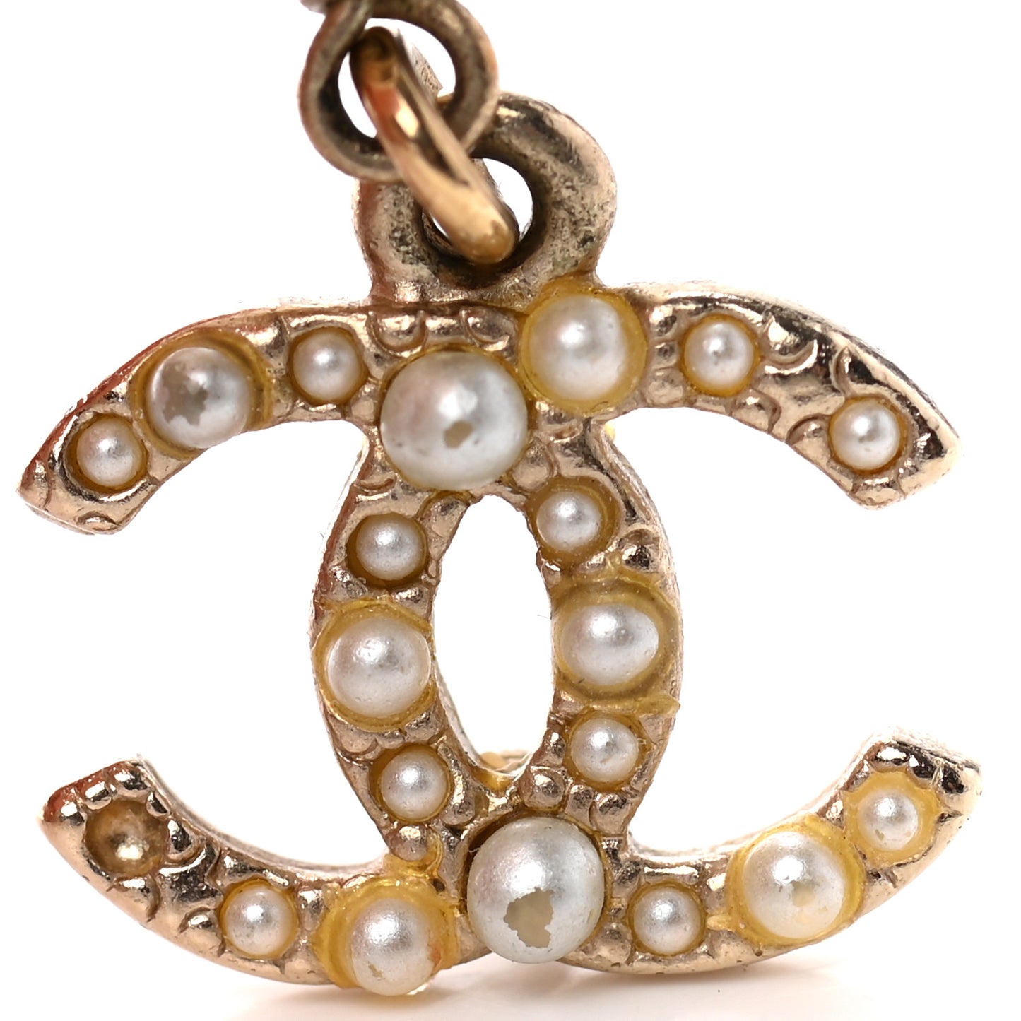 Pearl Crystal CC Charm Drop Earrings Light Gold