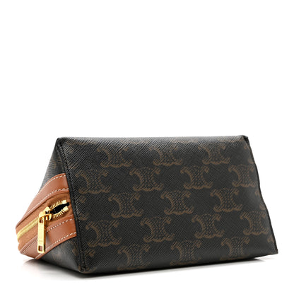 Celine Triomphe Canvas Calfskin Small Cosmetic Pouch Tan 4 of 6