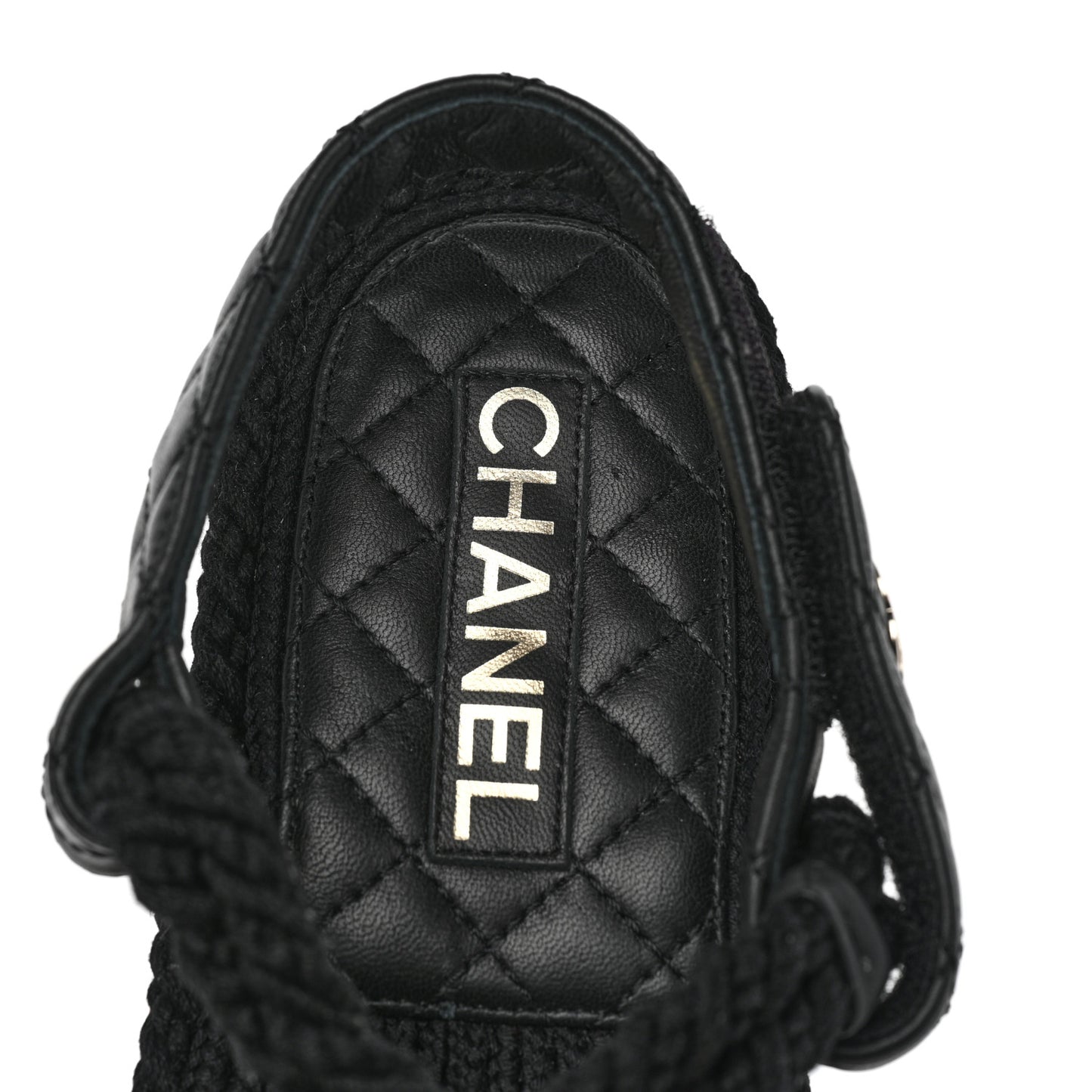 Cord Lambskin Quilted Logo Sandals 40 Black