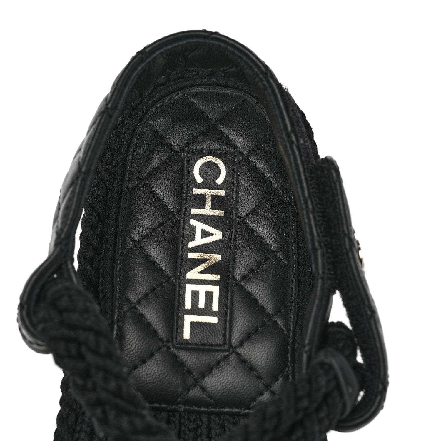 Chanel Cord Lambskin Quilted Logo Sandals 40 Black 6 of 6