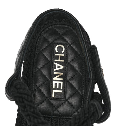 Chanel Cord Lambskin Quilted Logo Sandals 40 Black 6 of 6