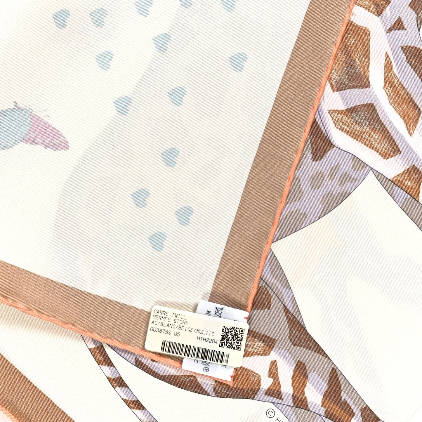 Silk Hermes Story Scarf 90 White Beige Multicolor