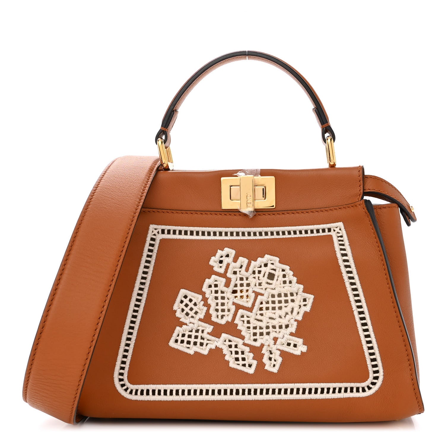 Fendi Calfskin Floral Ajour Embroidered Mini Peekaboo Iconic Satchel Brandy Garza 1 of 10