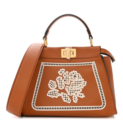 Fendi Calfskin Floral Ajour Embroidered Mini Peekaboo Iconic Satchel Brandy Garza 1 of 10