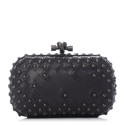 Bottega Veneta Waxy Nappa Intrecciato Knot Studded Clutch Gray 1 of 8