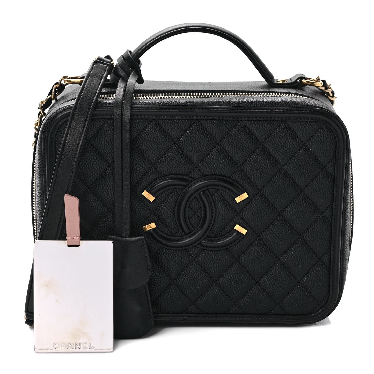 Caviar Quilted Large CC Filigree Vanity Case Black