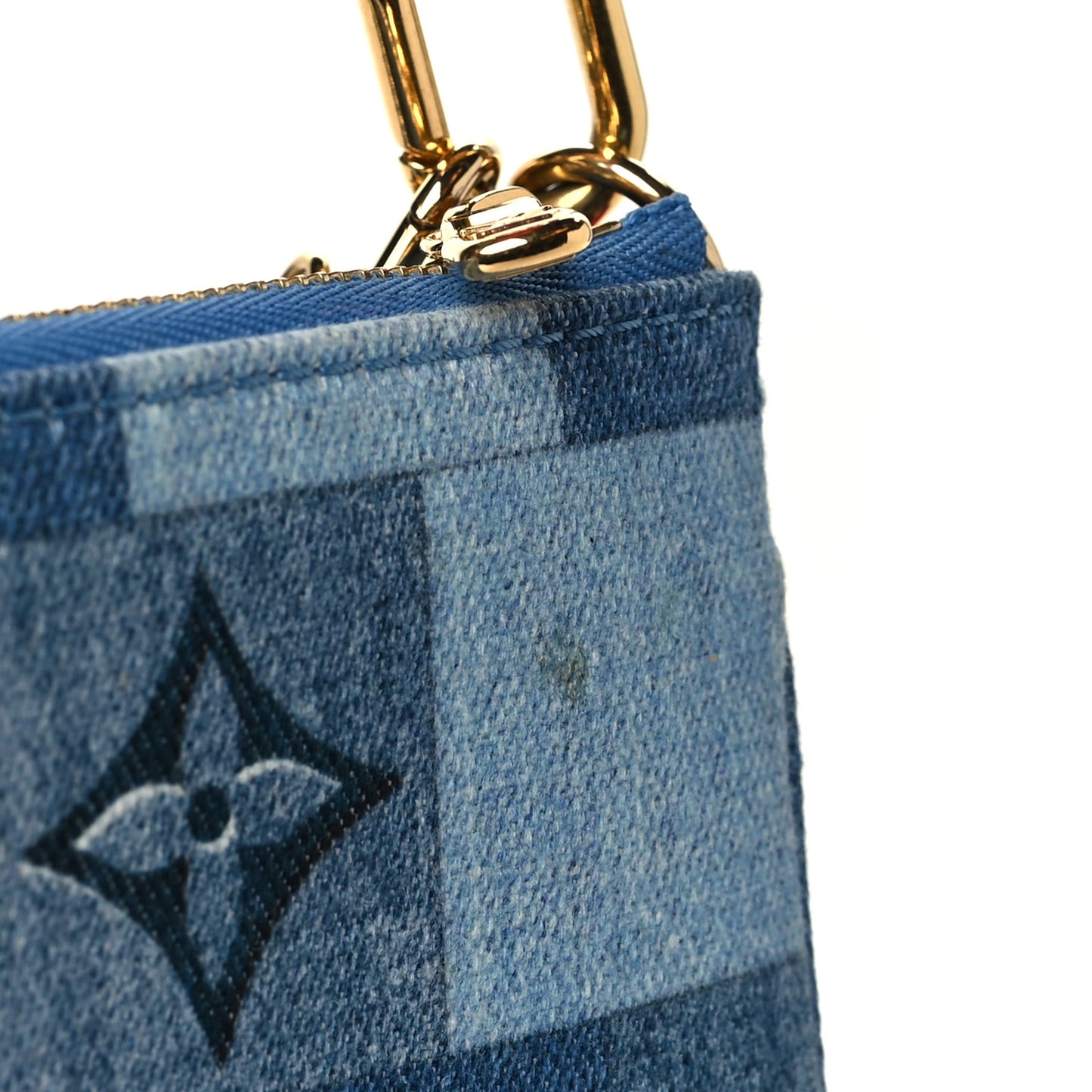 Denim Damier Monogram Patchwork Multi Pochette Accessories Blue Rouge