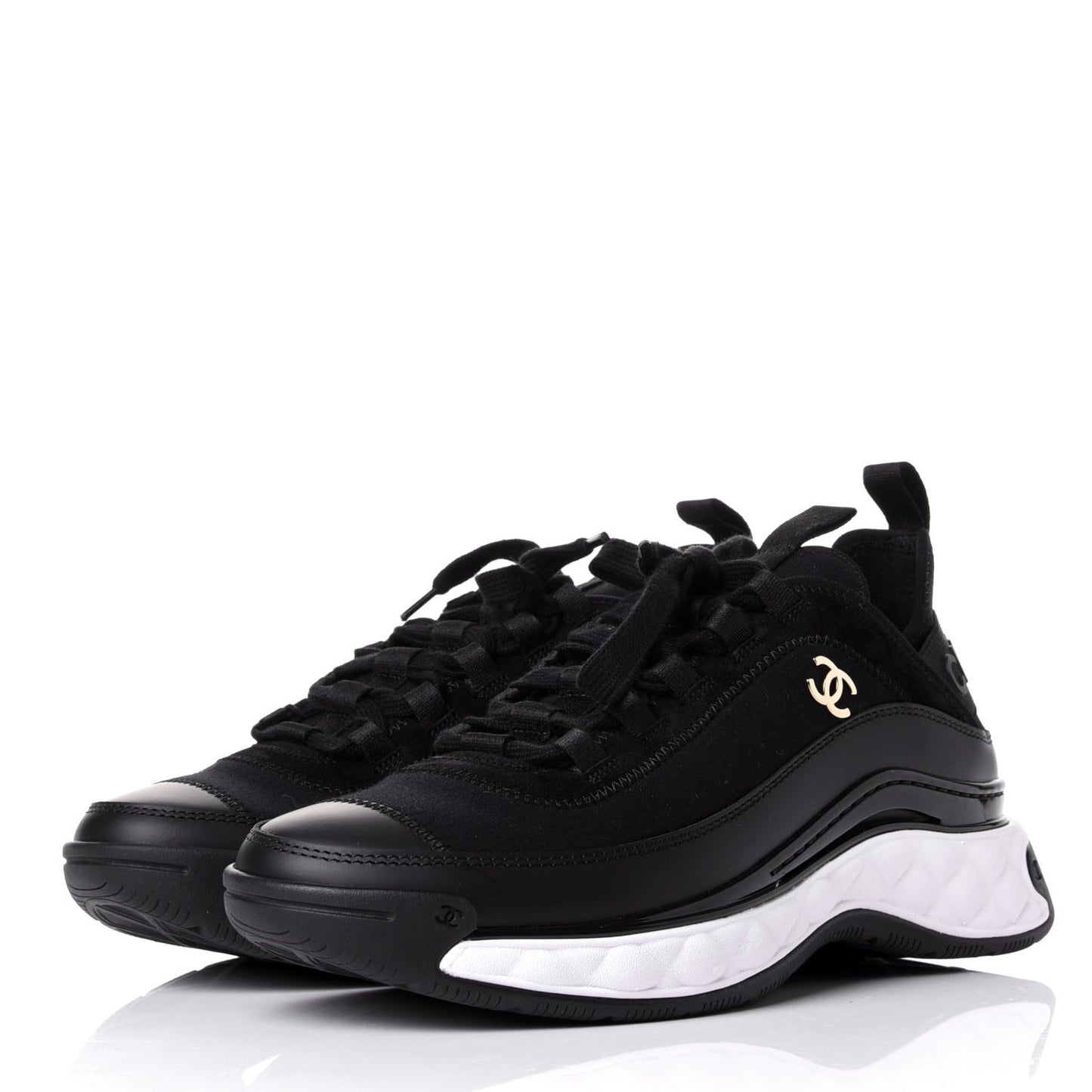Velvet Calfskin Mixed Fibers CC Sneakers 38 Black