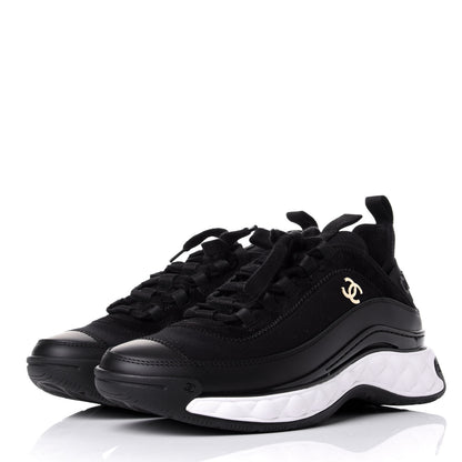 Chanel Velvet Calfskin Mixed Fibers CC Sneakers 38 Black 3 of 11