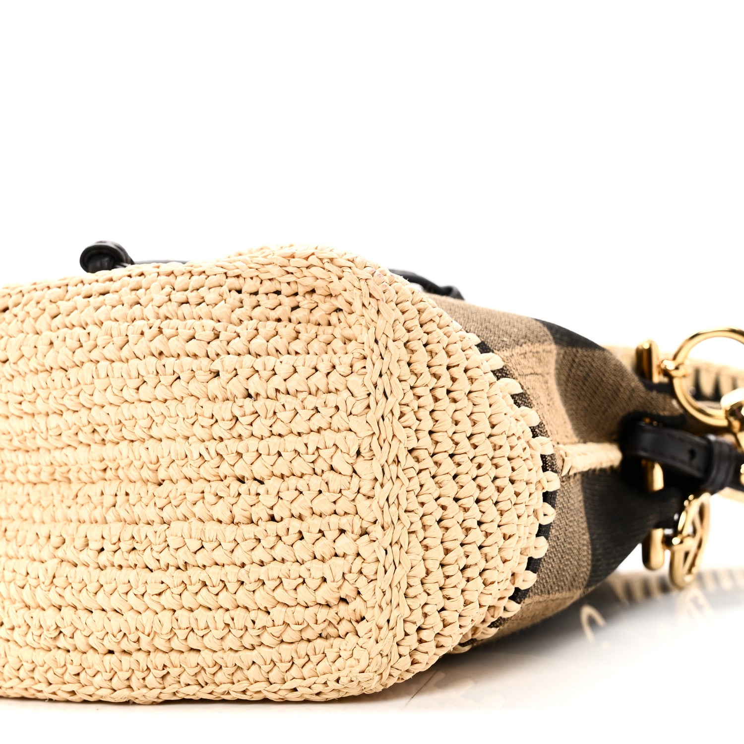 ｼｬﾝﾃﾞﾘｱﾌﾟﾚ-ﾄかごbag Fendi Fabric Jacquard Raffia Straw Pequin Gingham Woven Mini Mon