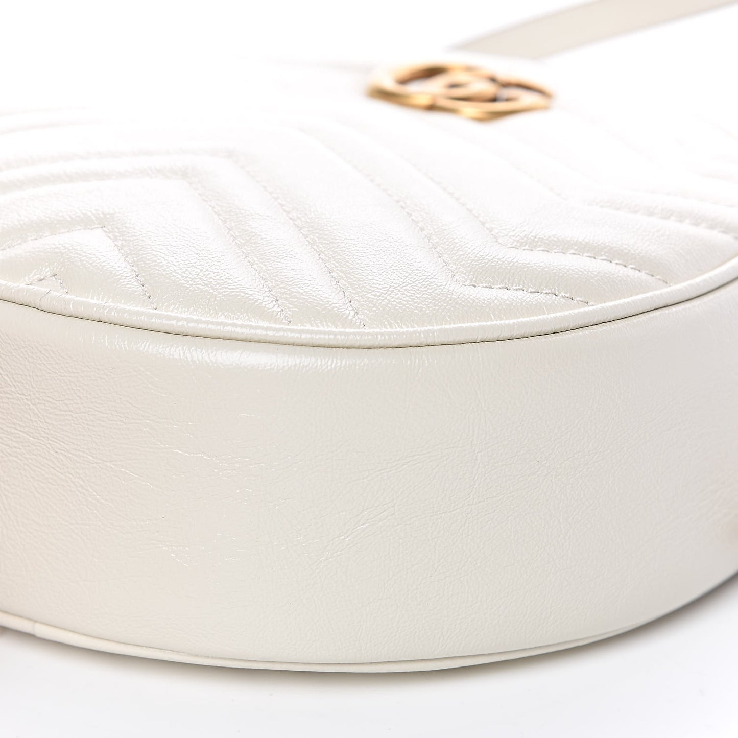 Calfskin Matelasse Mini GG Marmont Round Shoulder Bag White