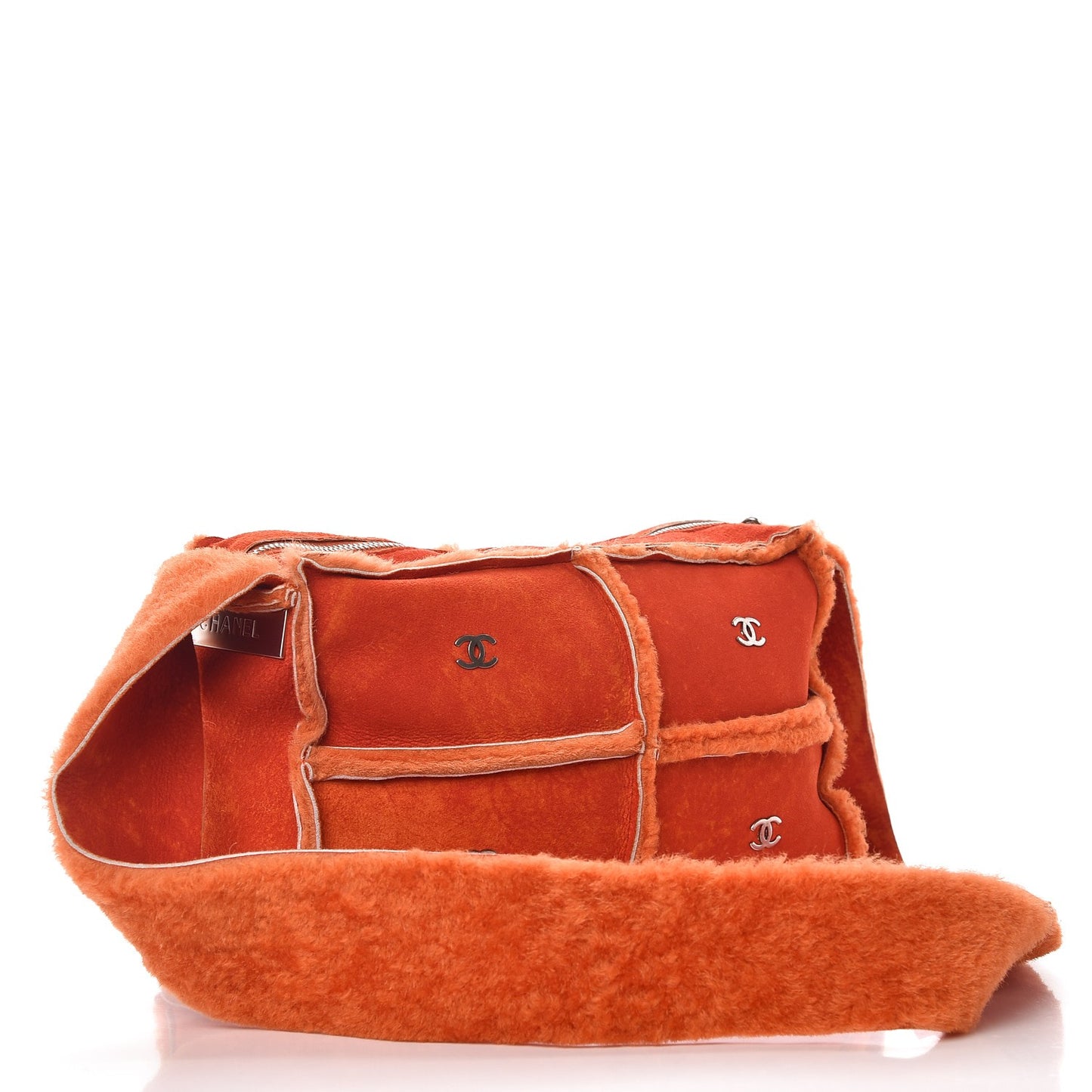 Suede Shearling Fur Shoulder Bag Orange