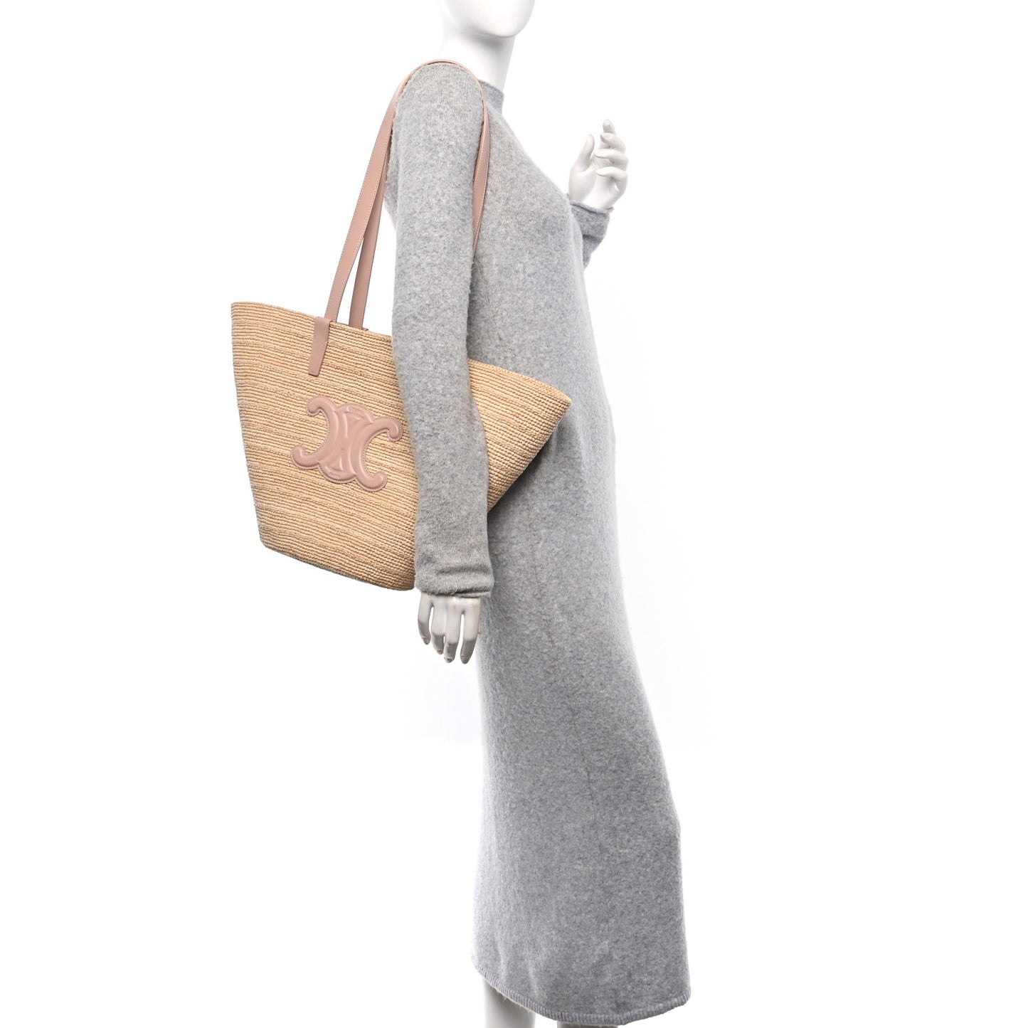 Raffia Calfskin Triomphe Medium Panier Vintage Pink