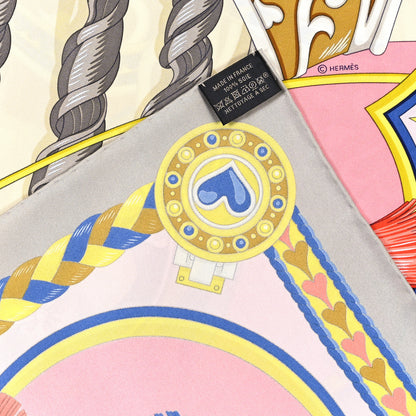 Hermes Silk Harnais De Cour Scarf 90 Gris Perle Rose Bonbon Bleu 3 of 3