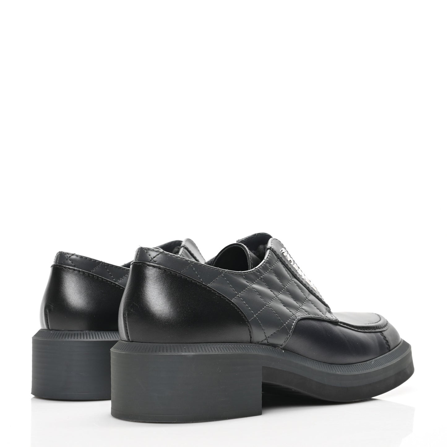 Calfskin Quilted Logo Lace Up Loafers 41 Black Grey