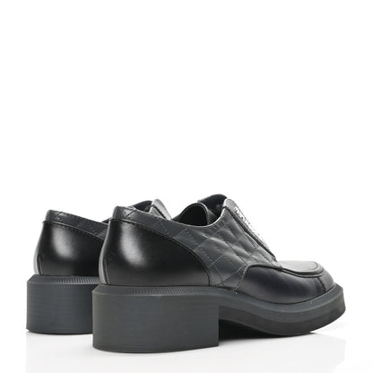 Chanel Calfskin Quilted Logo Lace Up Loafers 41 Black Grey 4 of 7