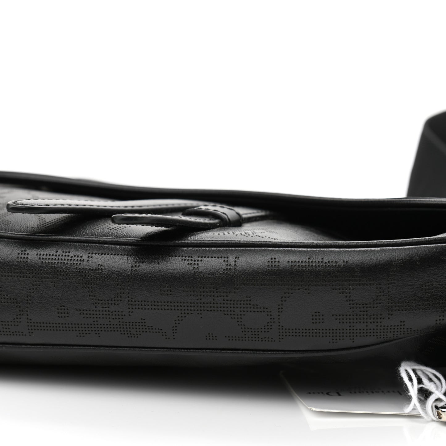Calfskin Perforated Oblique Galaxy Mens Saddle Bag Black