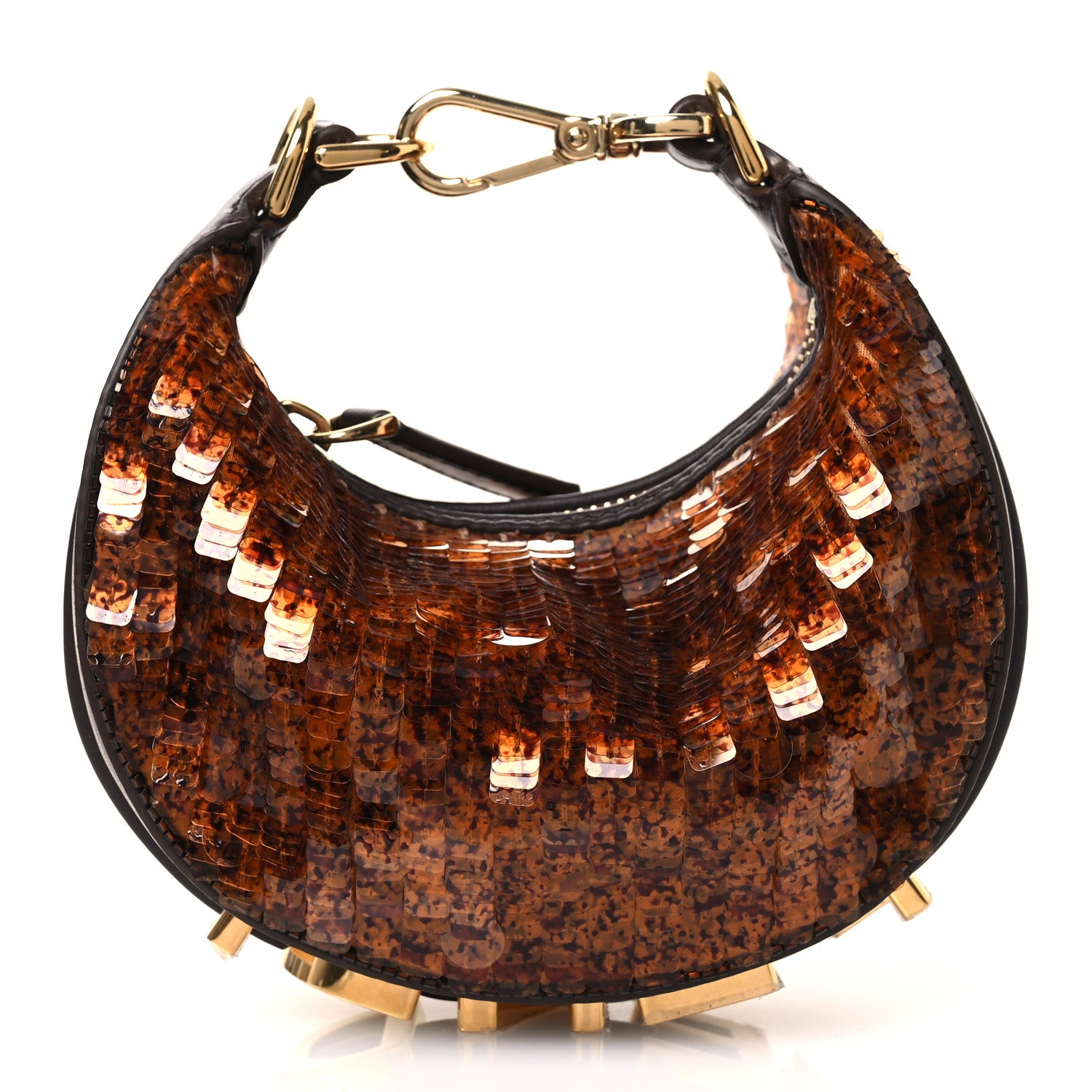 Fendi Sequin Paillettes Shiny Nappa Nano Fendigraphy Hobo Charm Brown 1 of 11