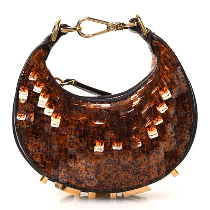 Fendi Sequin Paillettes Shiny Nappa Nano Fendigraphy Hobo Charm Brown 1 of 11