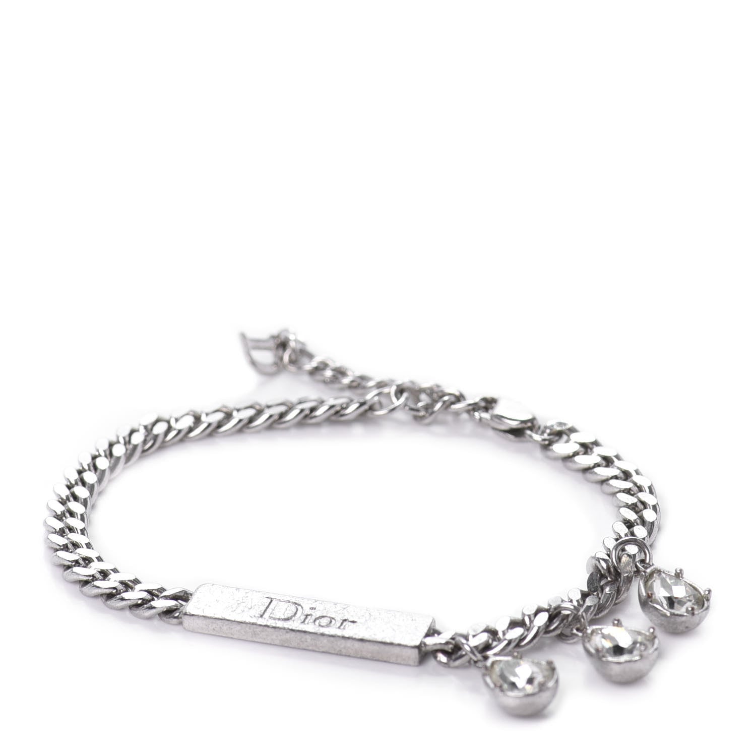 Christian Dior Metal Crystal Logo Bracelet Silver 1 of 6