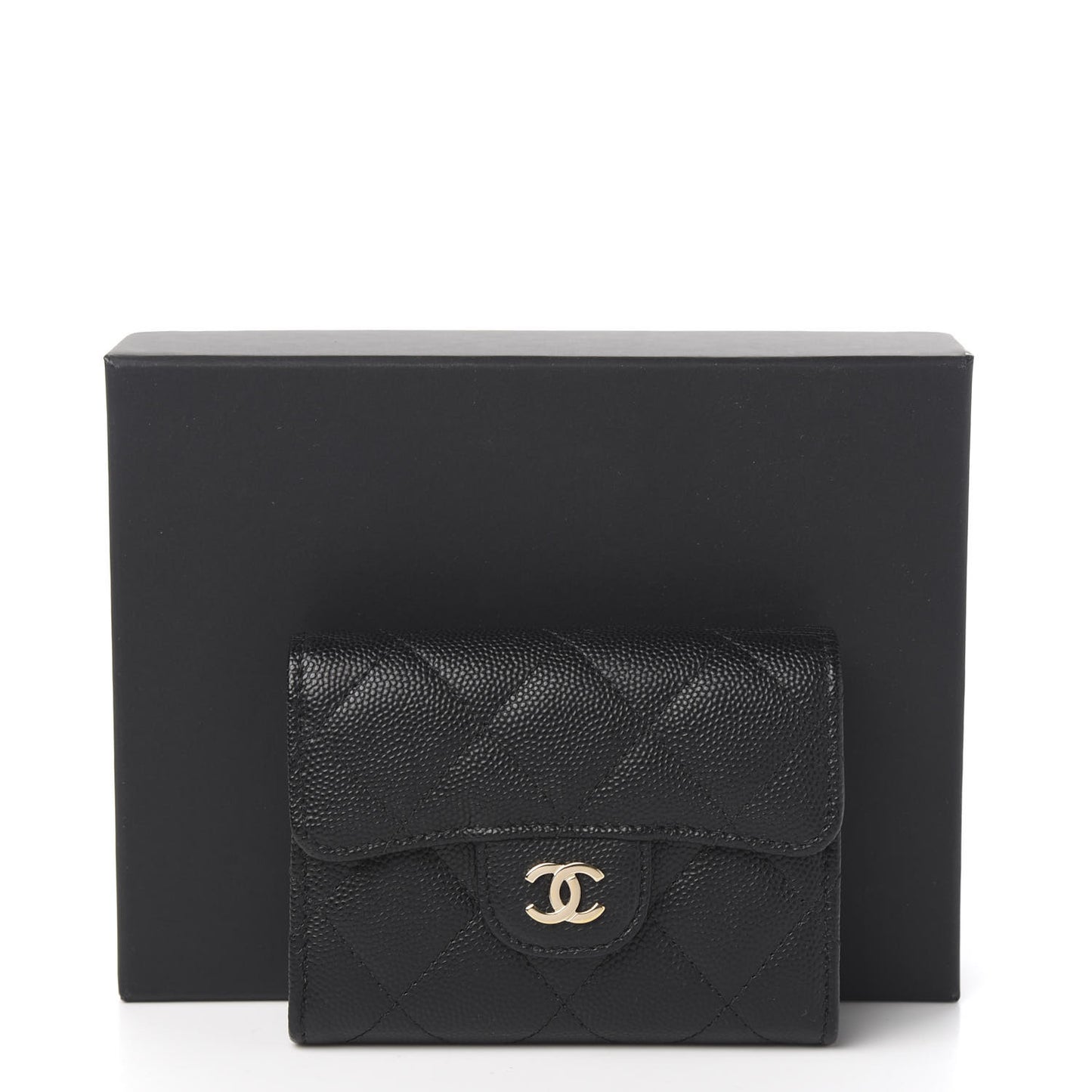 Caviar Quilted Flap Card Holder Wallet Black