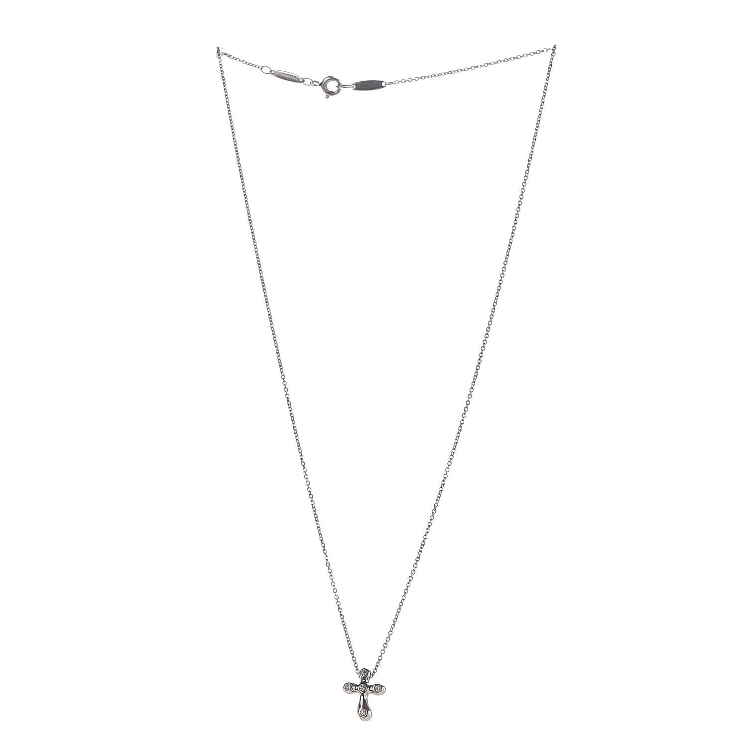 Tiffany Platinum Diamond 12mm Elsa Peretti Cross Pendant Necklace 3 of 8