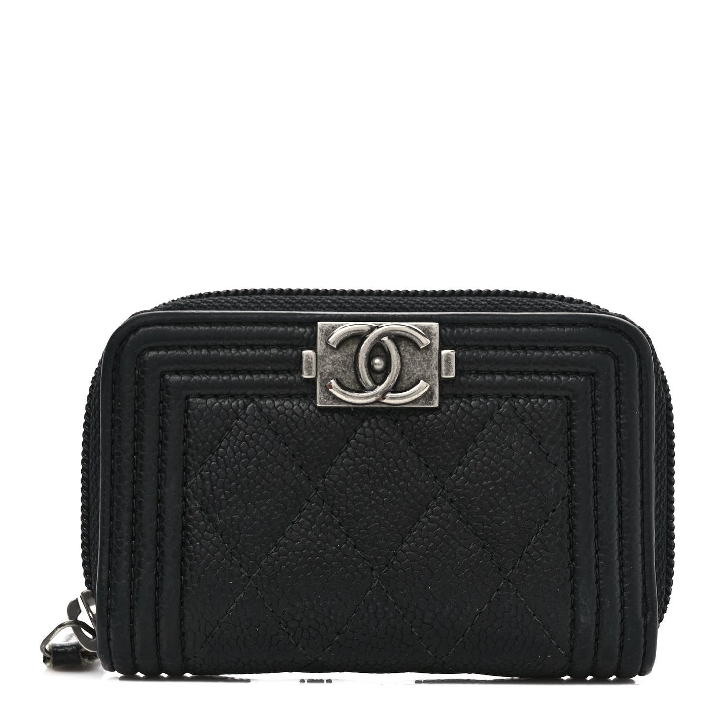 Caviar Quilted Boy Zip Around Coin Purse Wallet Black