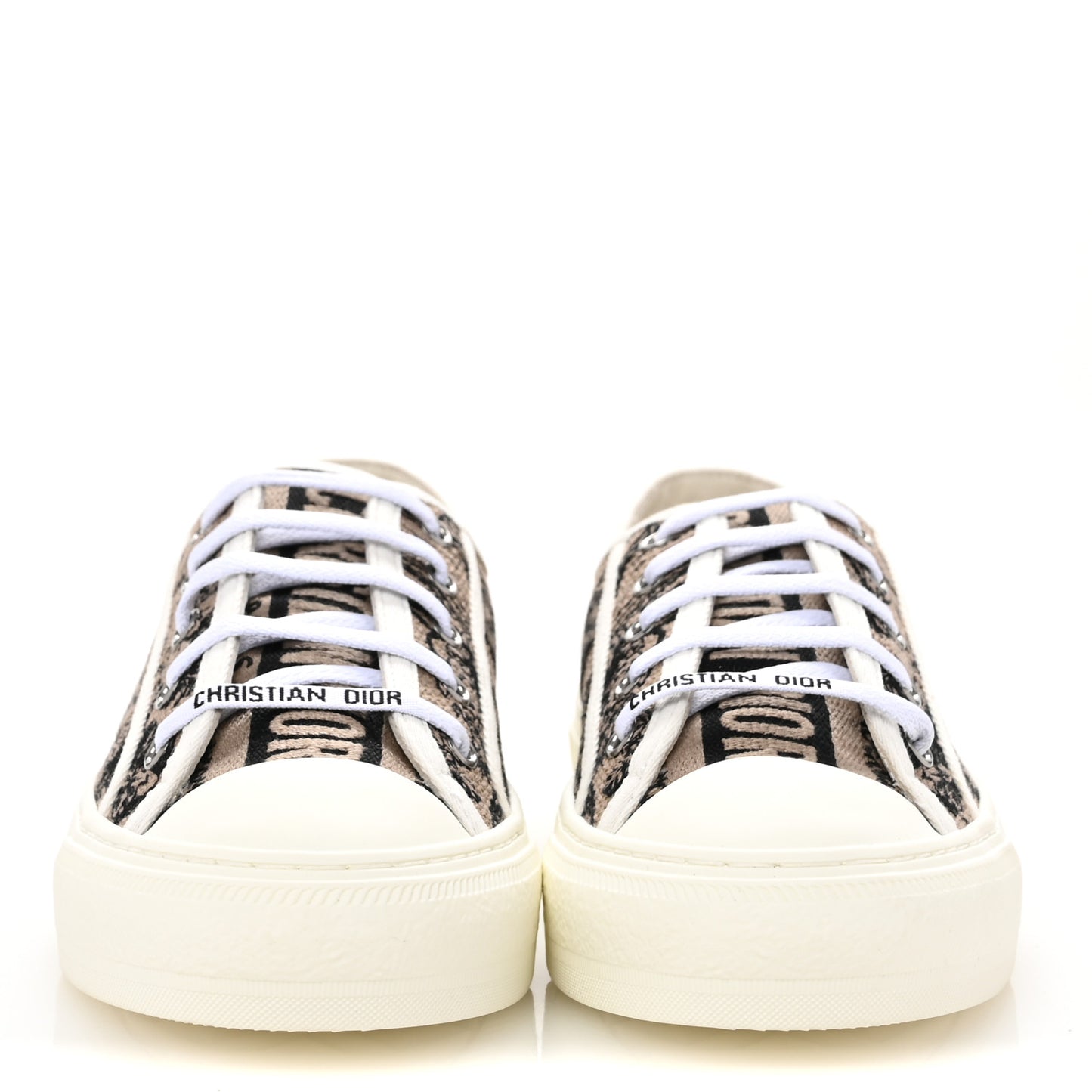 Canvas Toile De Jouy Embroidered Womens Walk'N'Dior  Low Top Sneakers 38 Hazelnut Black
